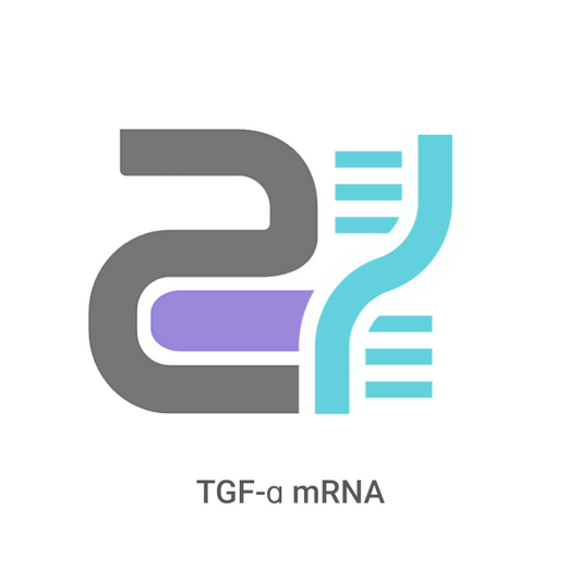 Logo with DNA strand and text 'TGF-α mRNA' on a white background
